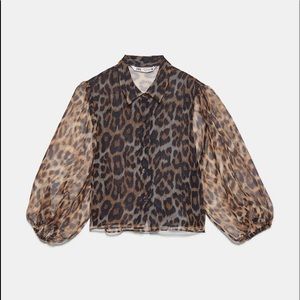 Zara Leopard Animal Print Organza Blouse XS